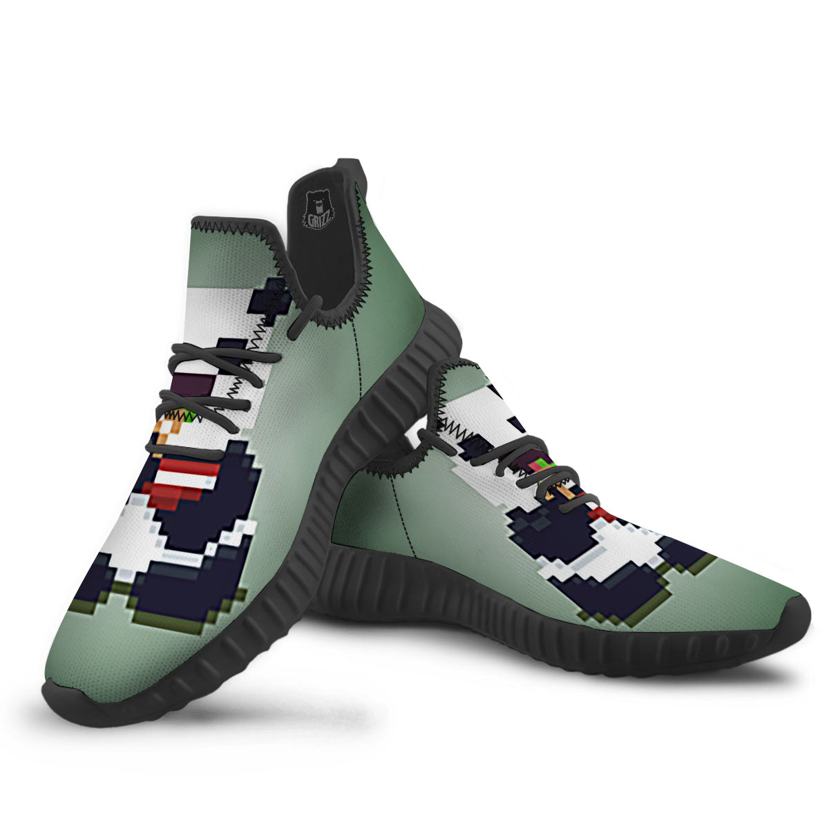 Panda 8-Bit Pixel Print Black Walking Shoes-grizzshop