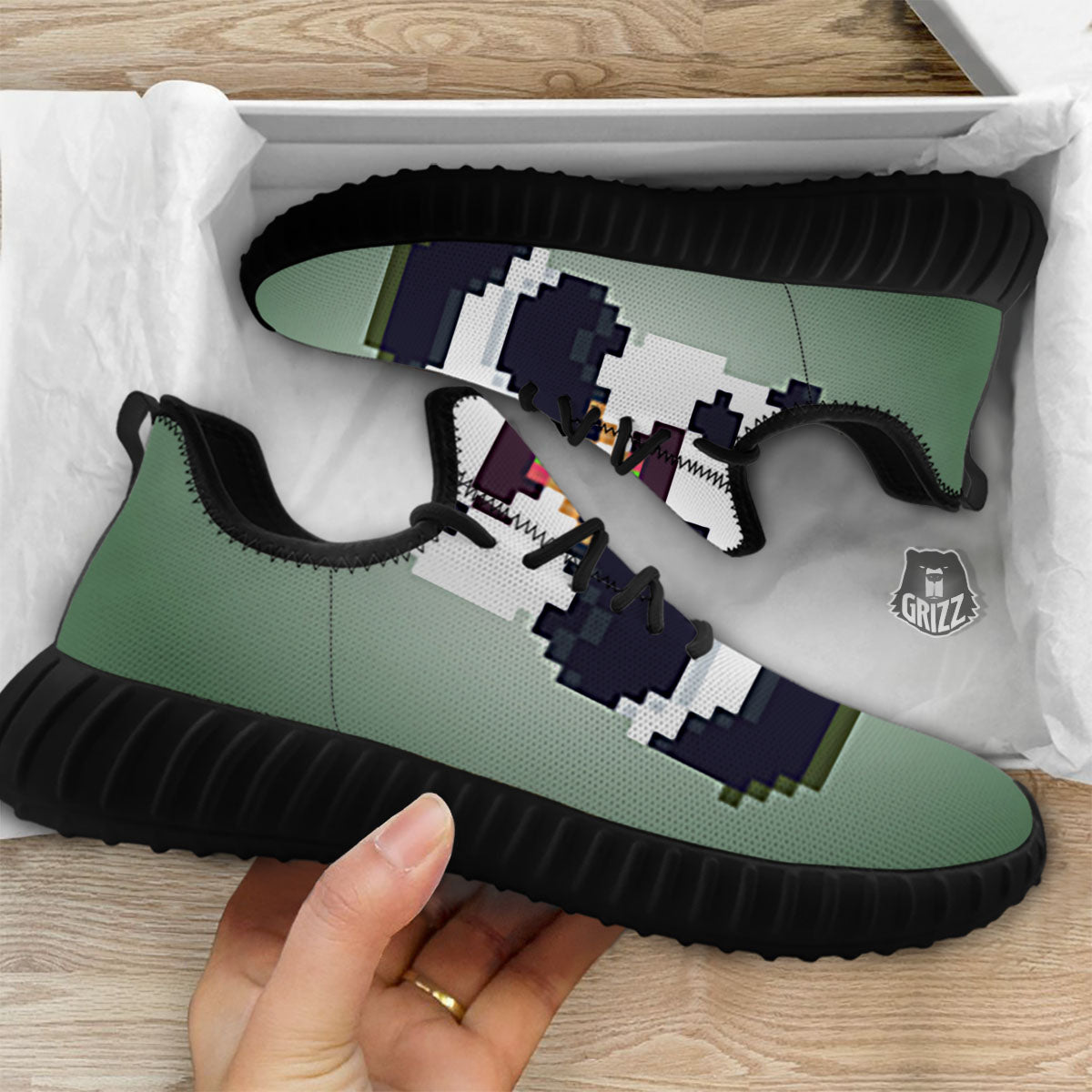 Panda 8-Bit Pixel Print Black Walking Shoes-grizzshop
