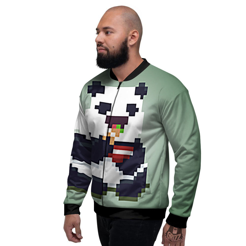 Panda 8-Bit Pixel Print Men's Bomber Jacket-grizzshop