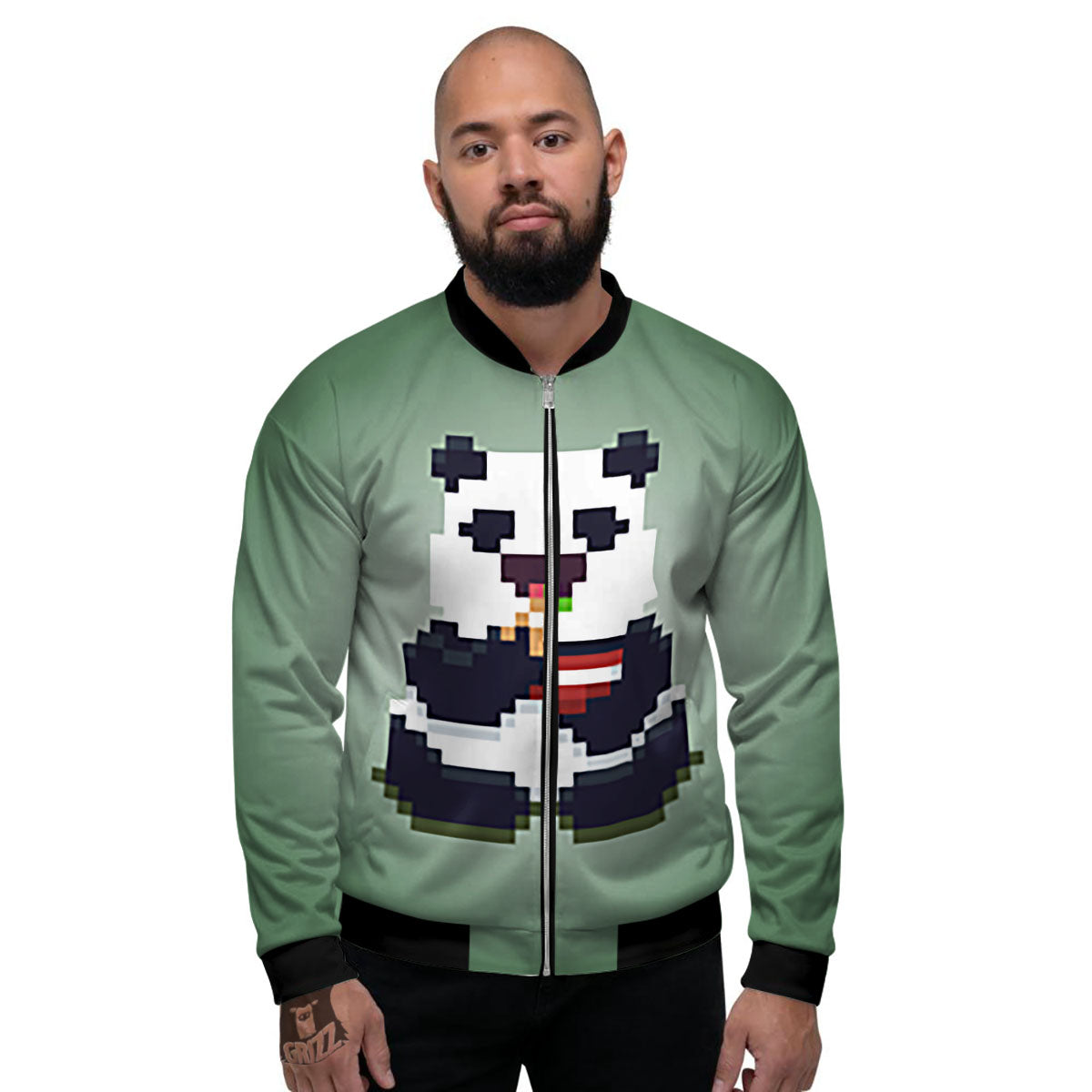 Panda 8-Bit Pixel Print Men's Bomber Jacket-grizzshop