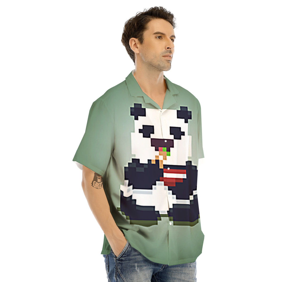 Panda 8-Bit Pixel Print Men's Hawaiian Shirt-grizzshop