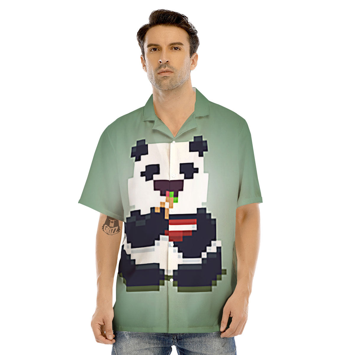 Panda 8-Bit Pixel Print Men's Hawaiian Shirt-grizzshop