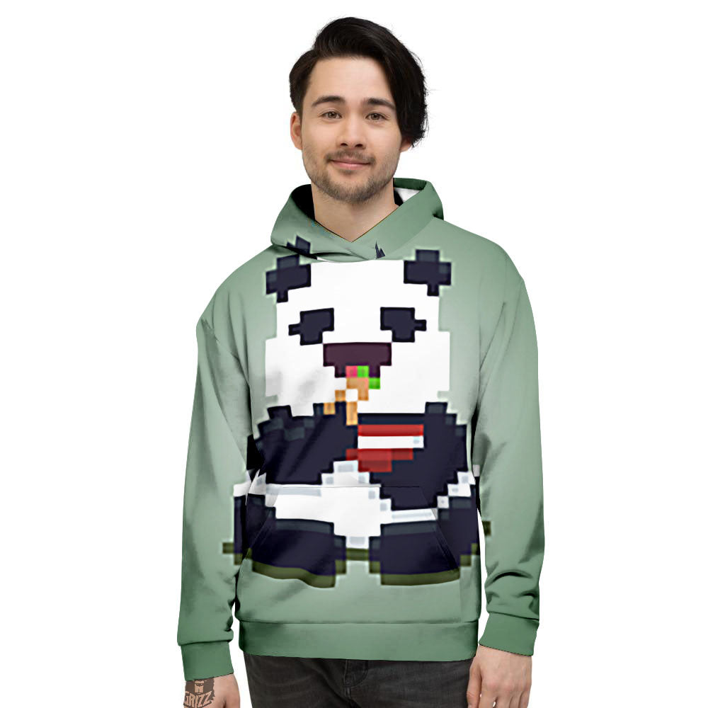 Panda 8-Bit Pixel Print Men's Hoodie-grizzshop