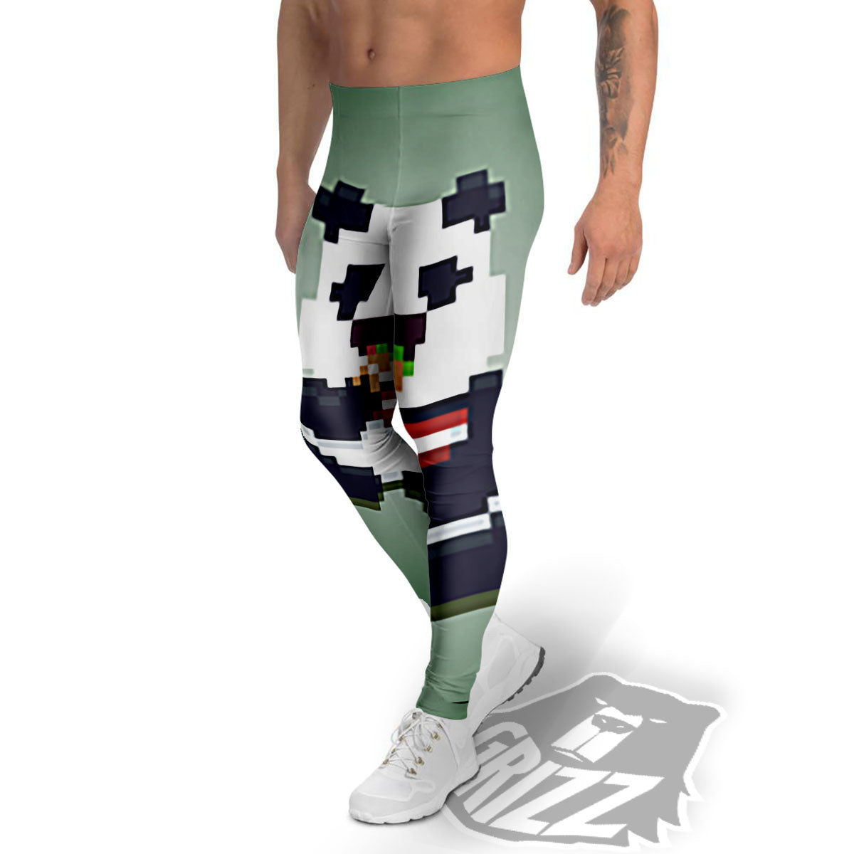 Panda 8-Bit Pixel Print Men's Leggings-grizzshop