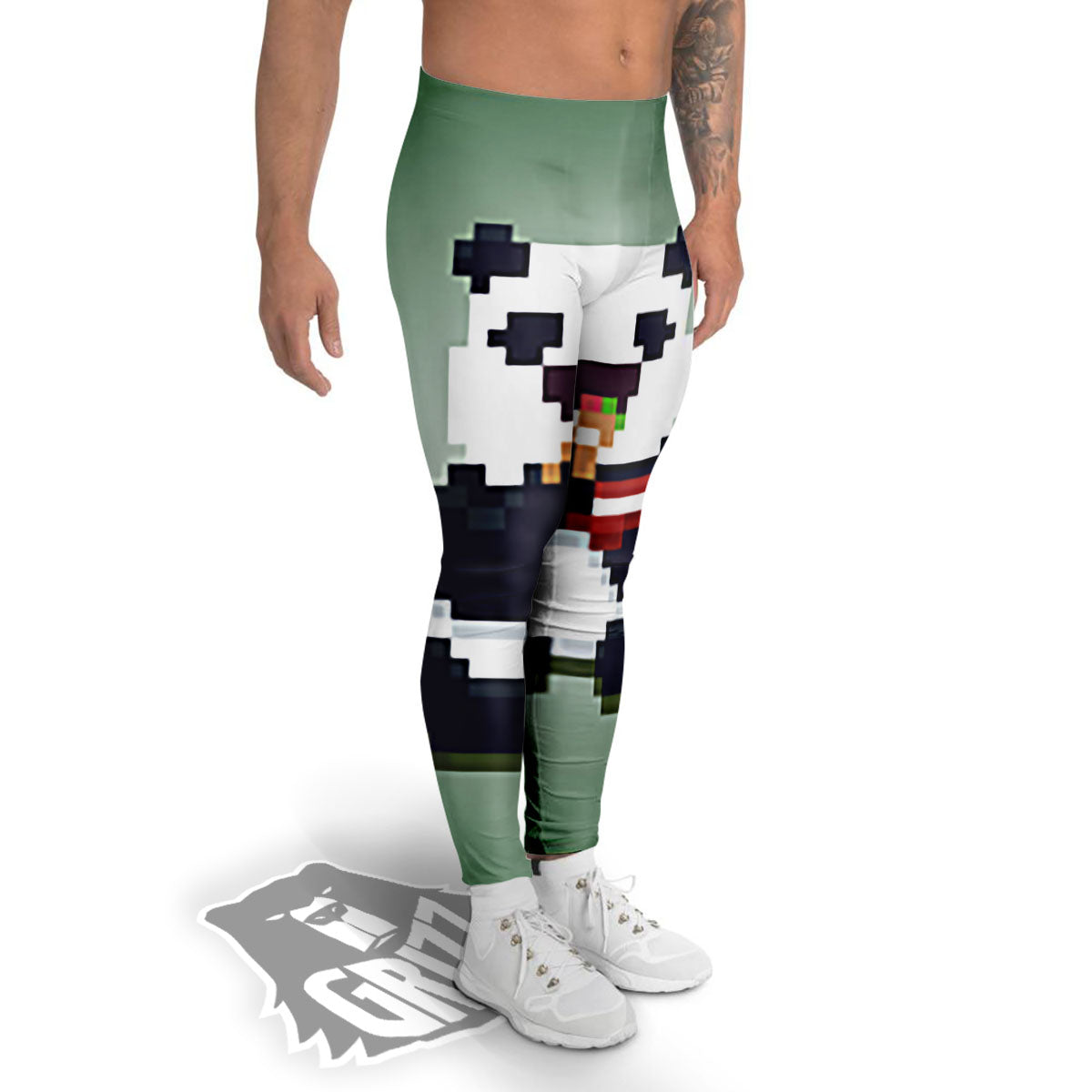Panda 8-Bit Pixel Print Men's Leggings-grizzshop