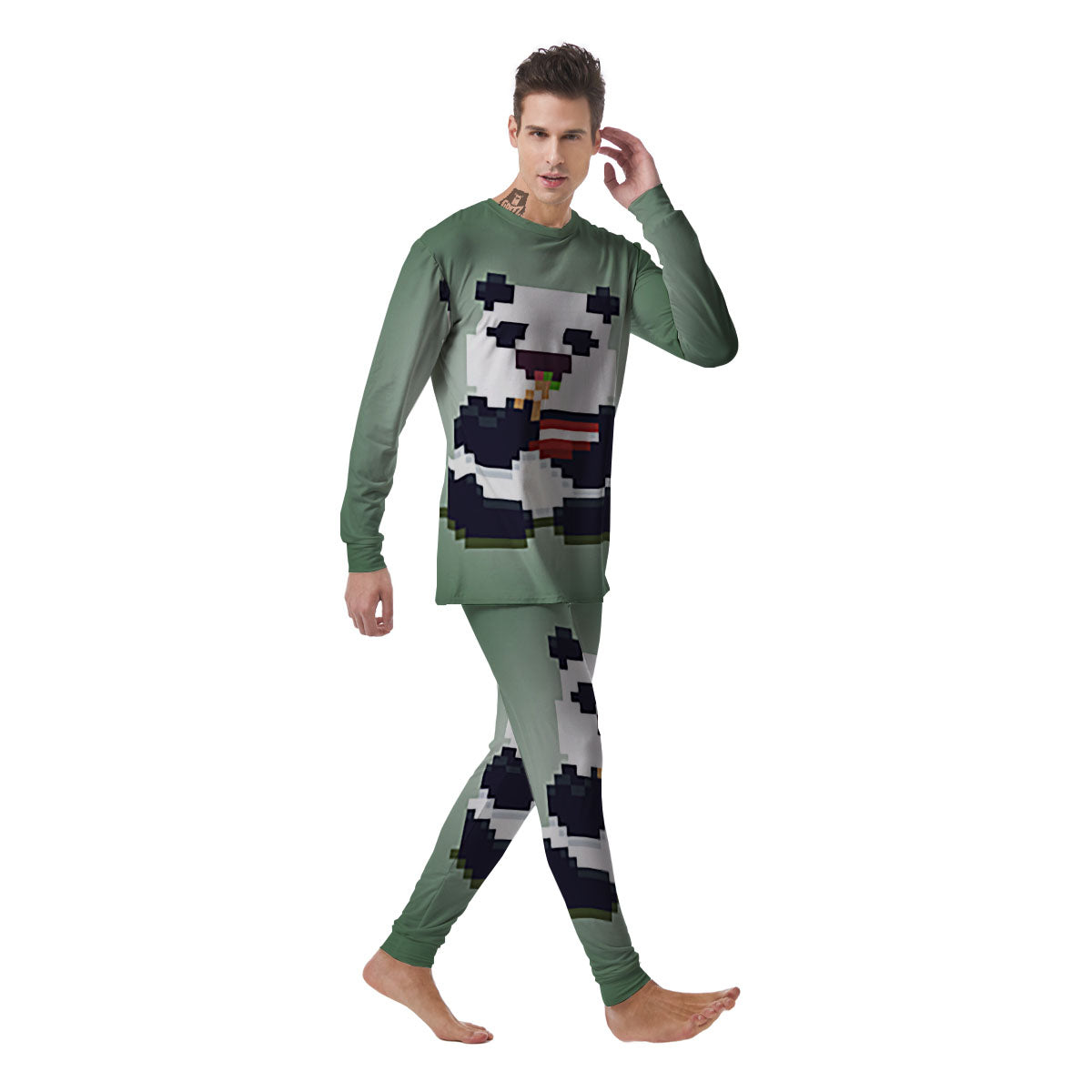 Panda 8-Bit Pixel Print Men's Pajamas-grizzshop