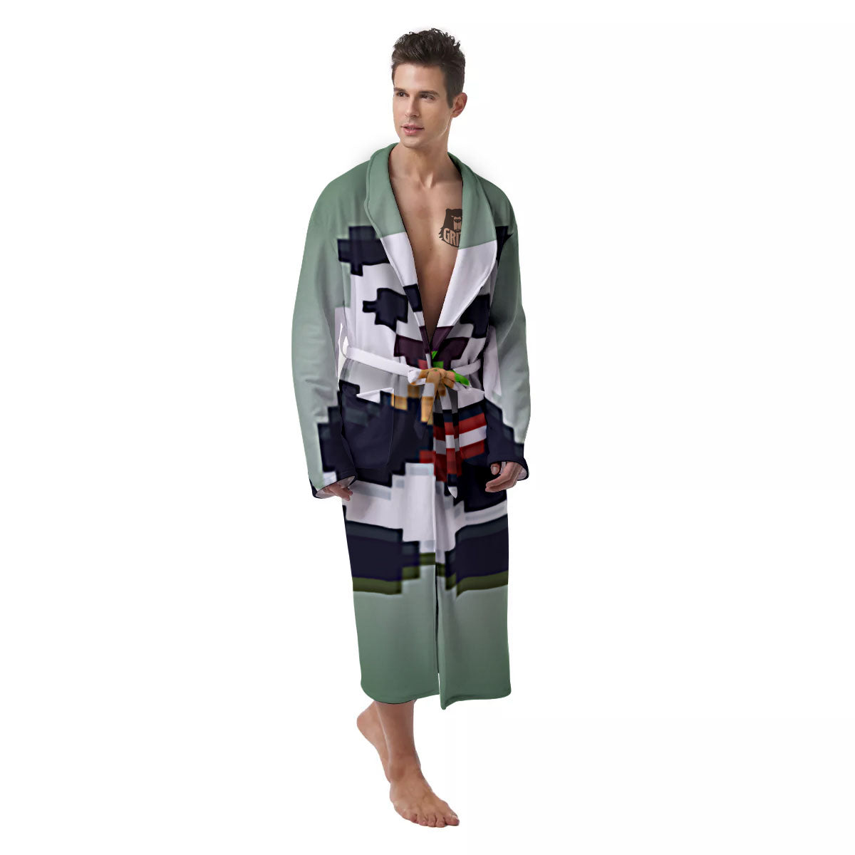 Panda 8-Bit Pixel Print Men's Robe-grizzshop