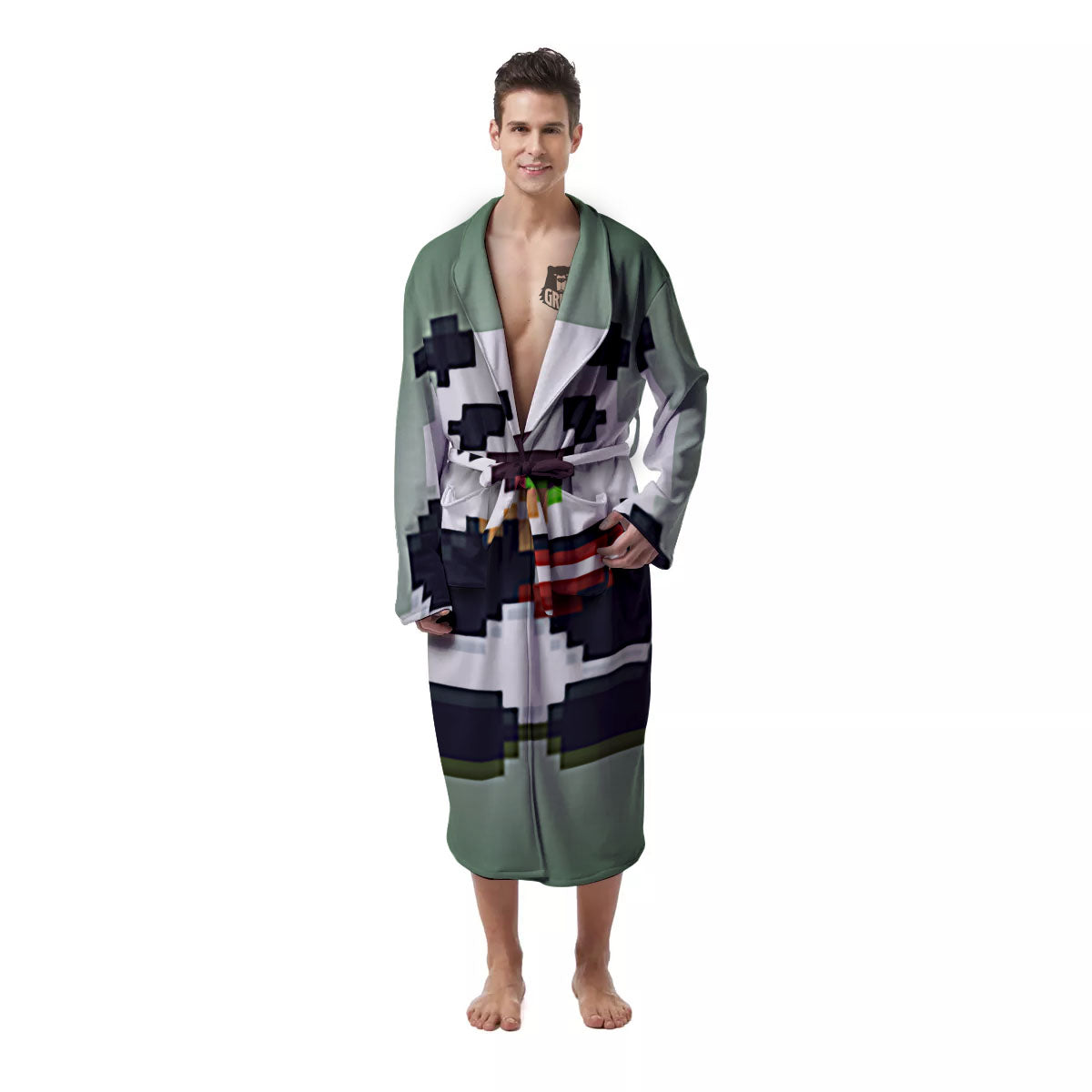 Panda 8-Bit Pixel Print Men's Robe-grizzshop