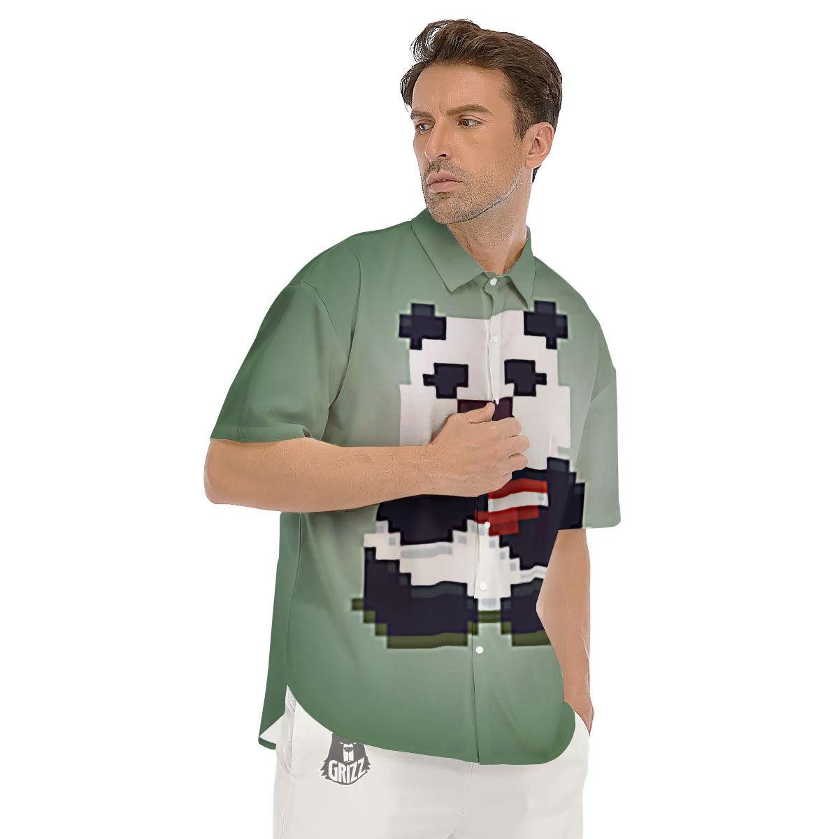 Panda 8-Bit Pixel Print Men's Short Sleeve Shirts-grizzshop