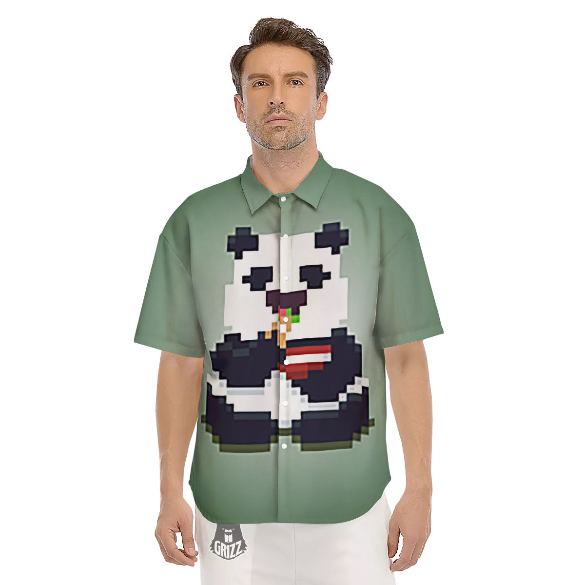 Panda 8-Bit Pixel Print Men's Short Sleeve Shirts-grizzshop