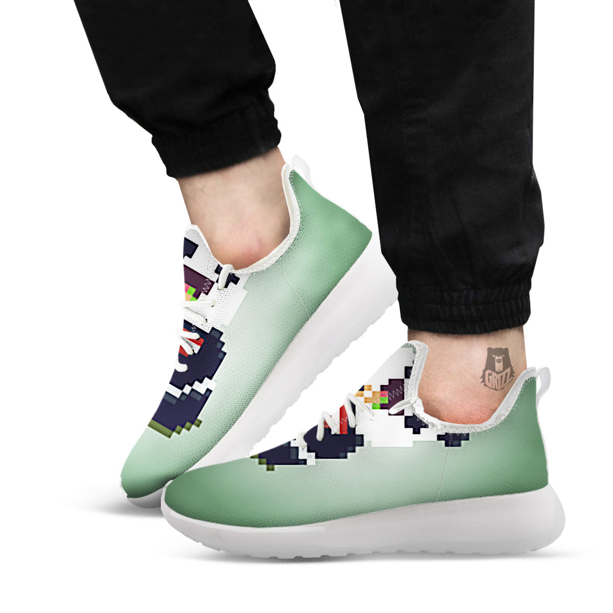 Panda 8-Bit Pixel Print White Athletic Shoes-grizzshop