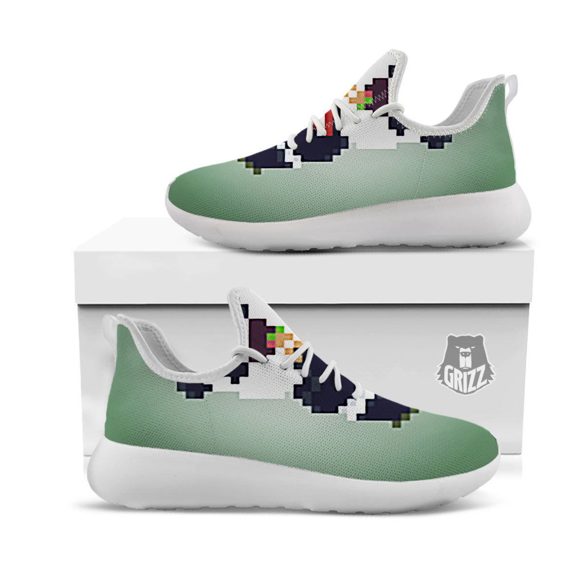 Panda 8-Bit Pixel Print White Athletic Shoes-grizzshop