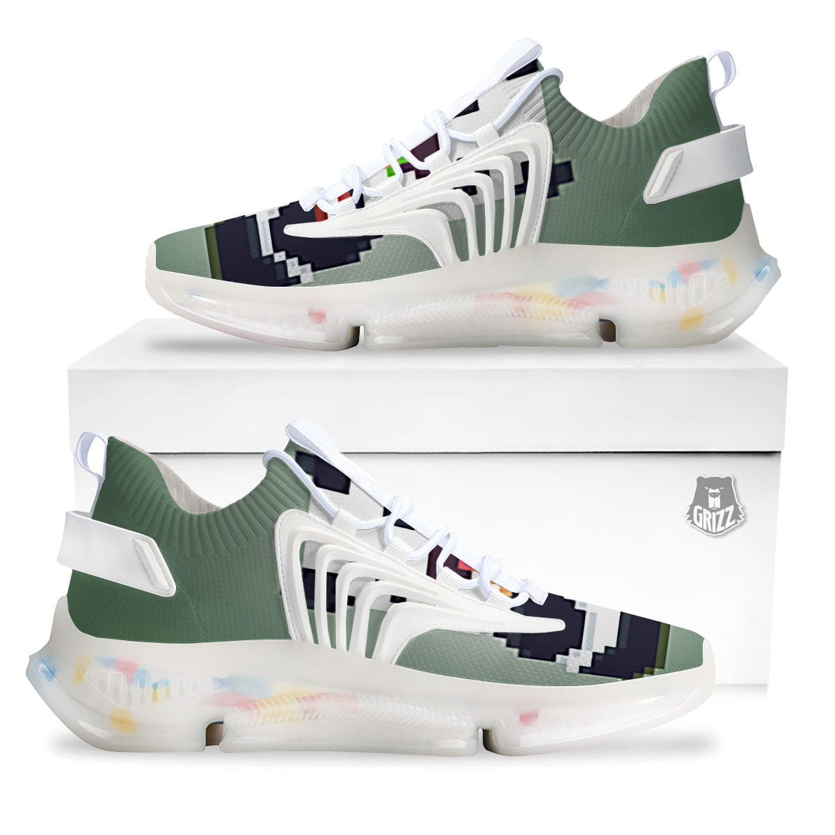 Panda 8-Bit Pixel Print White Gym Shoes-grizzshop