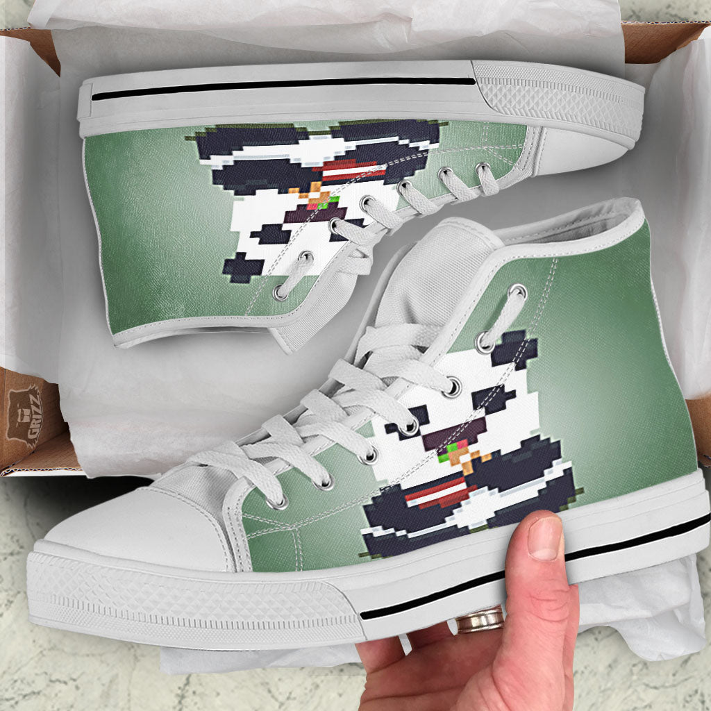 Panda 8-Bit Pixel Print White High Top Shoes-grizzshop