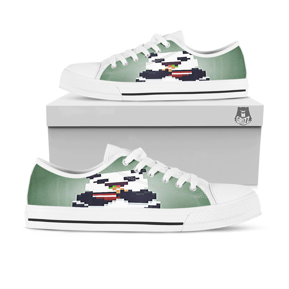 Panda 8-Bit Pixel Print White Low Top Shoes-grizzshop
