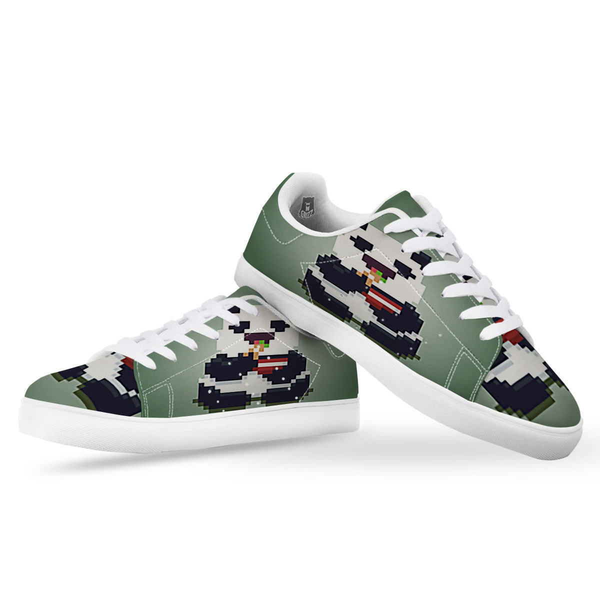 Panda 8-Bit Pixel Print White Low Top Sneakers-grizzshop