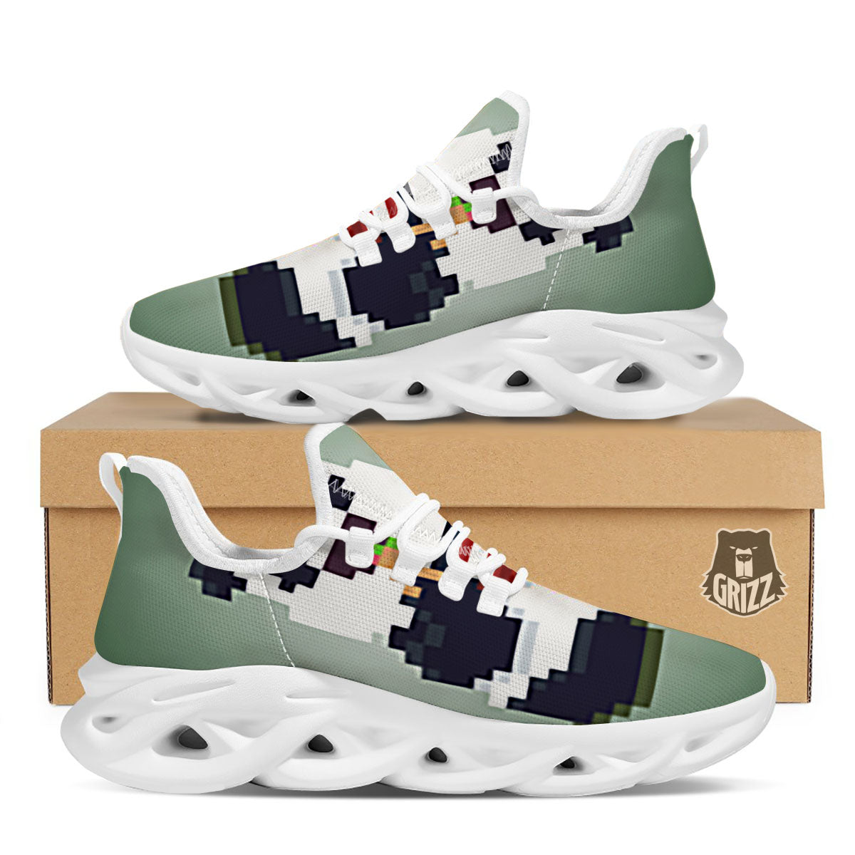 Panda 8-Bit Pixel Print White Running Shoes-grizzshop