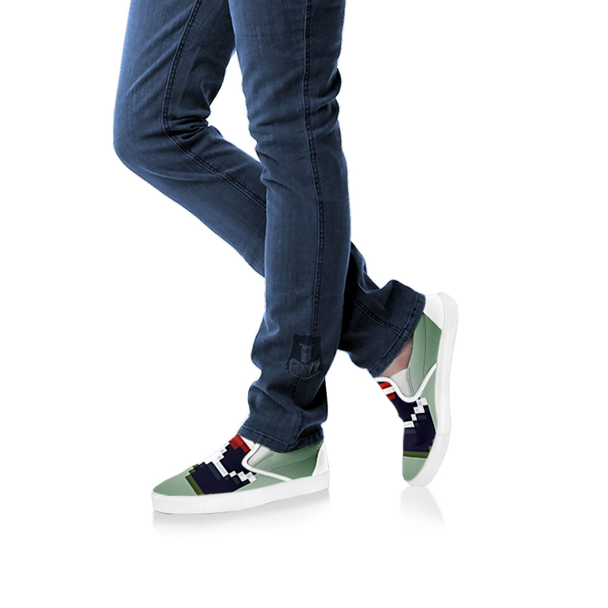 Panda 8-Bit Pixel Print White Slip On Shoes-grizzshop