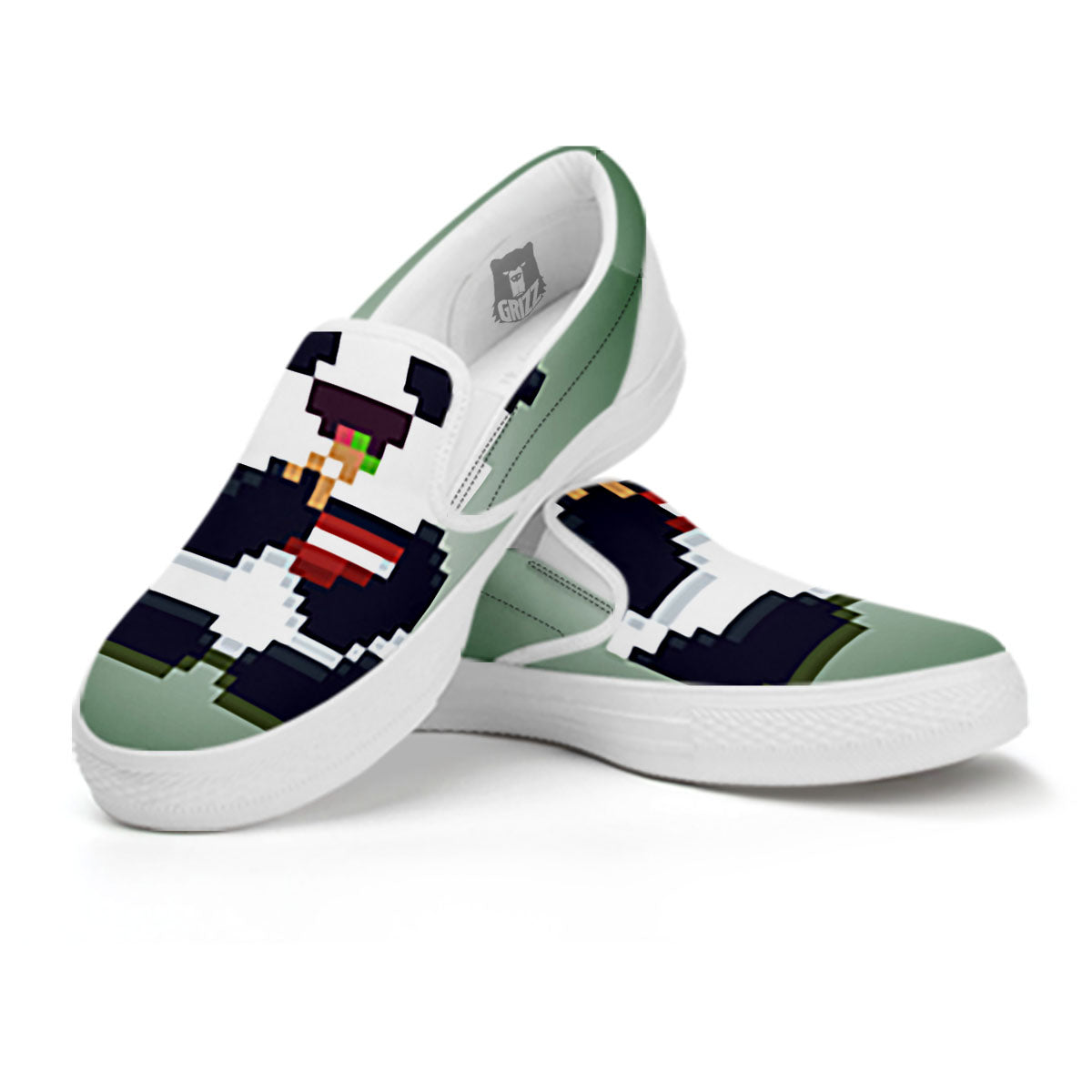 Panda 8-Bit Pixel Print White Slip On Shoes-grizzshop
