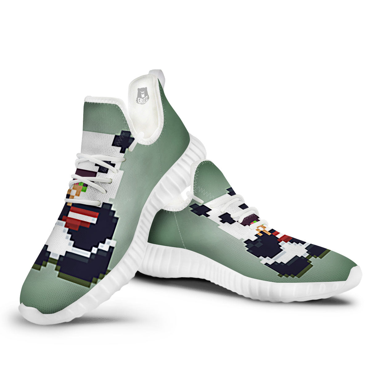 Panda 8-Bit Pixel Print White Walking Shoes-grizzshop