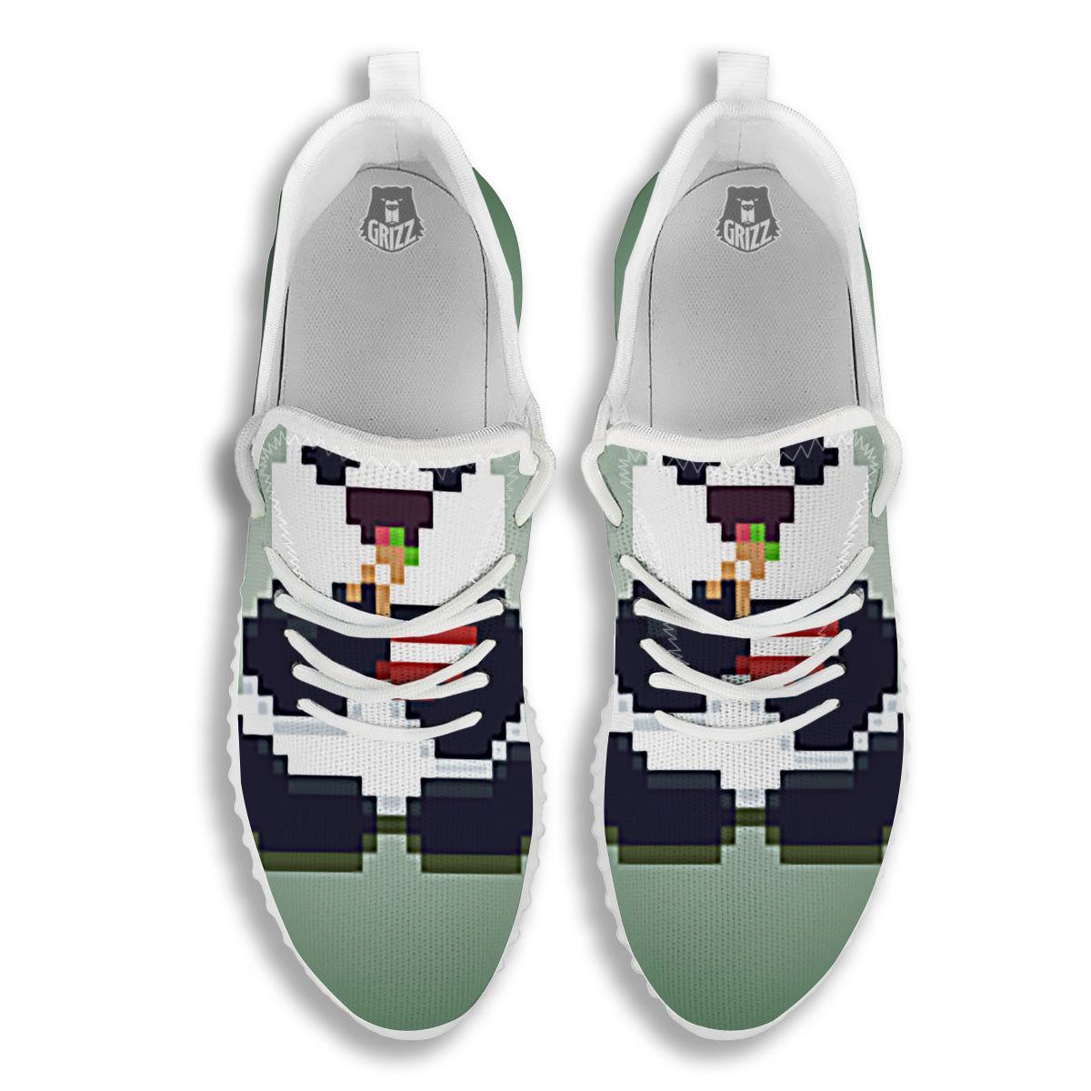 Panda 8-Bit Pixel Print White Walking Shoes-grizzshop