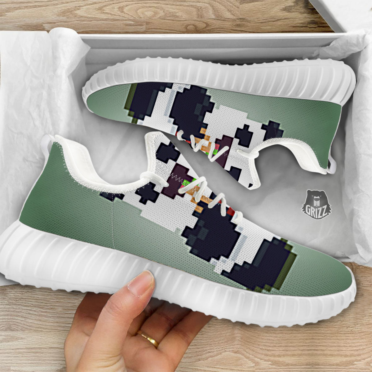 Panda 8-Bit Pixel Print White Walking Shoes-grizzshop
