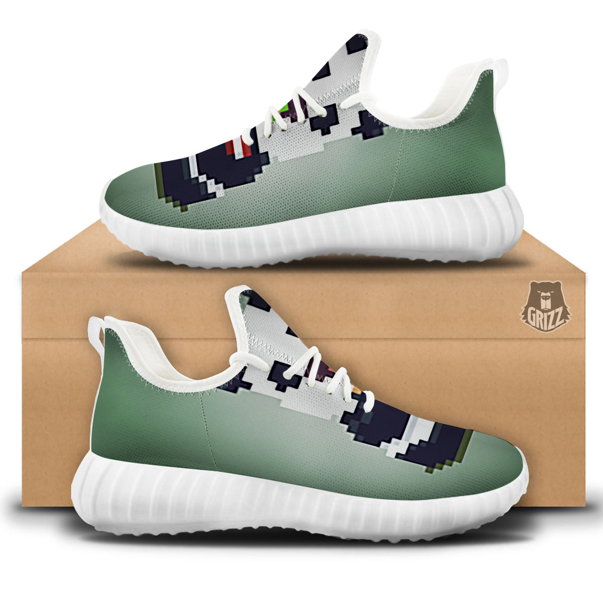 Panda 8-Bit Pixel Print White Walking Shoes-grizzshop