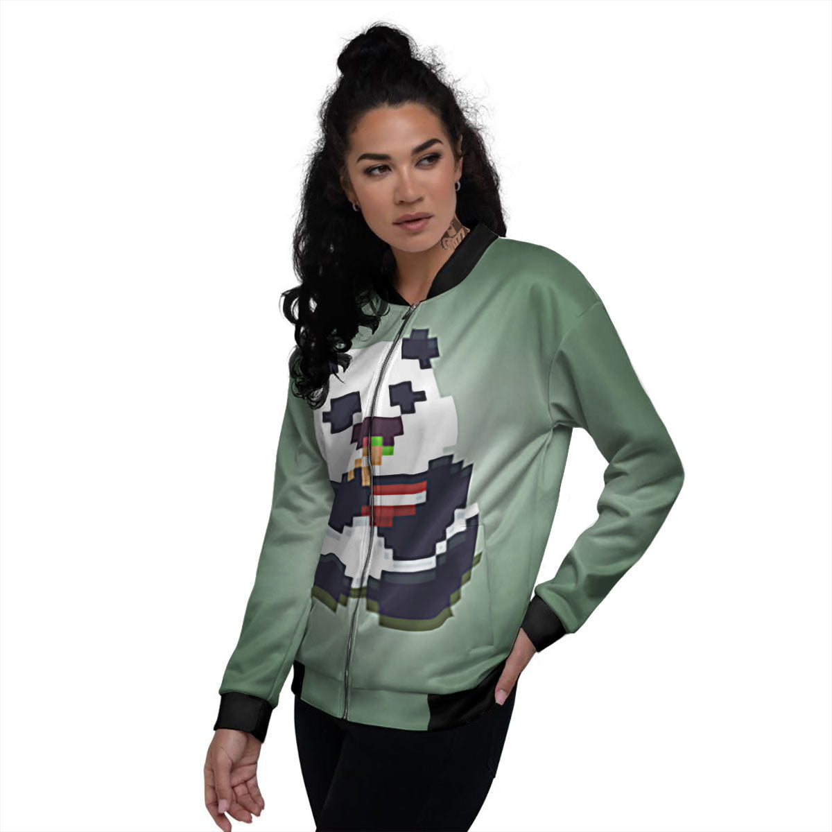 Panda 8-Bit Pixel Print Women's Bomber Jacket-grizzshop