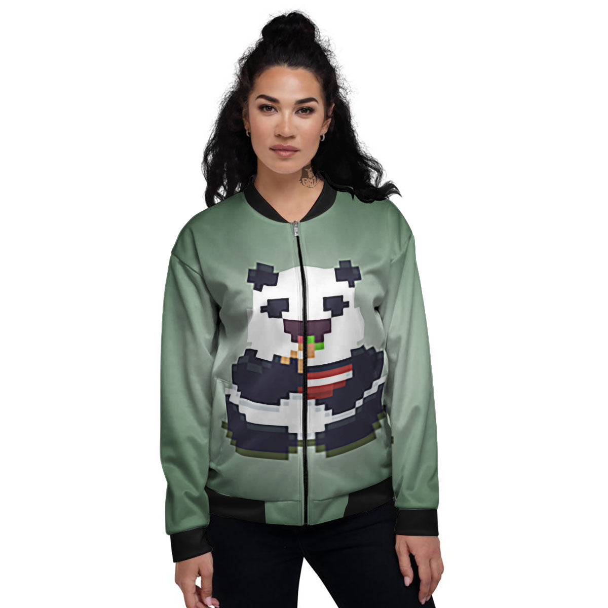 Panda 8-Bit Pixel Print Women's Bomber Jacket-grizzshop