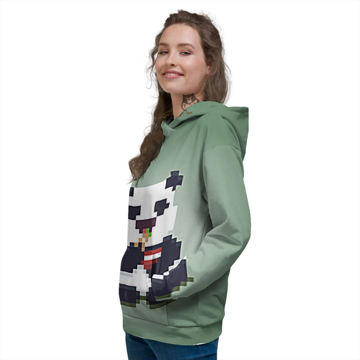 Panda 8-Bit Pixel Print Women's Hoodie-grizzshop