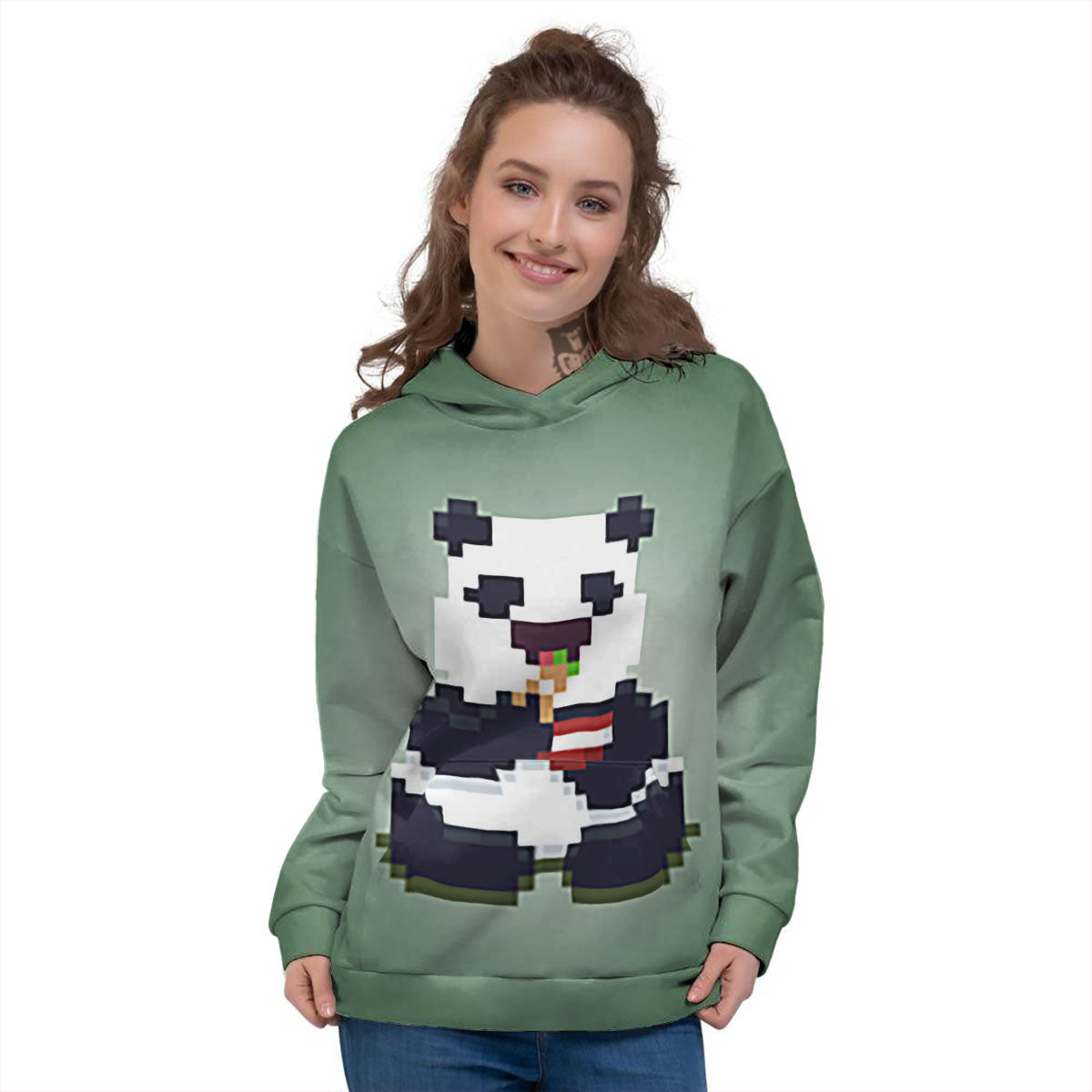 Panda 8-Bit Pixel Print Women's Hoodie-grizzshop