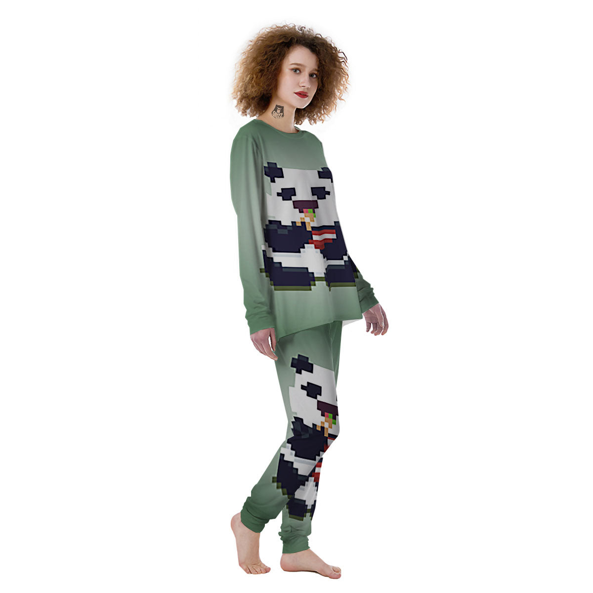 Panda 8-Bit Pixel Print Women's Pajamas-grizzshop
