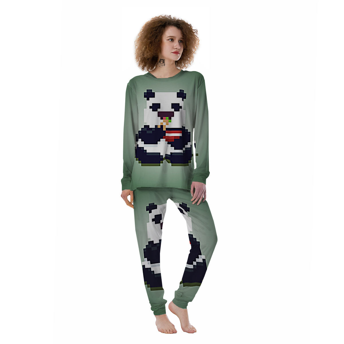 Panda 8-Bit Pixel Print Women's Pajamas-grizzshop
