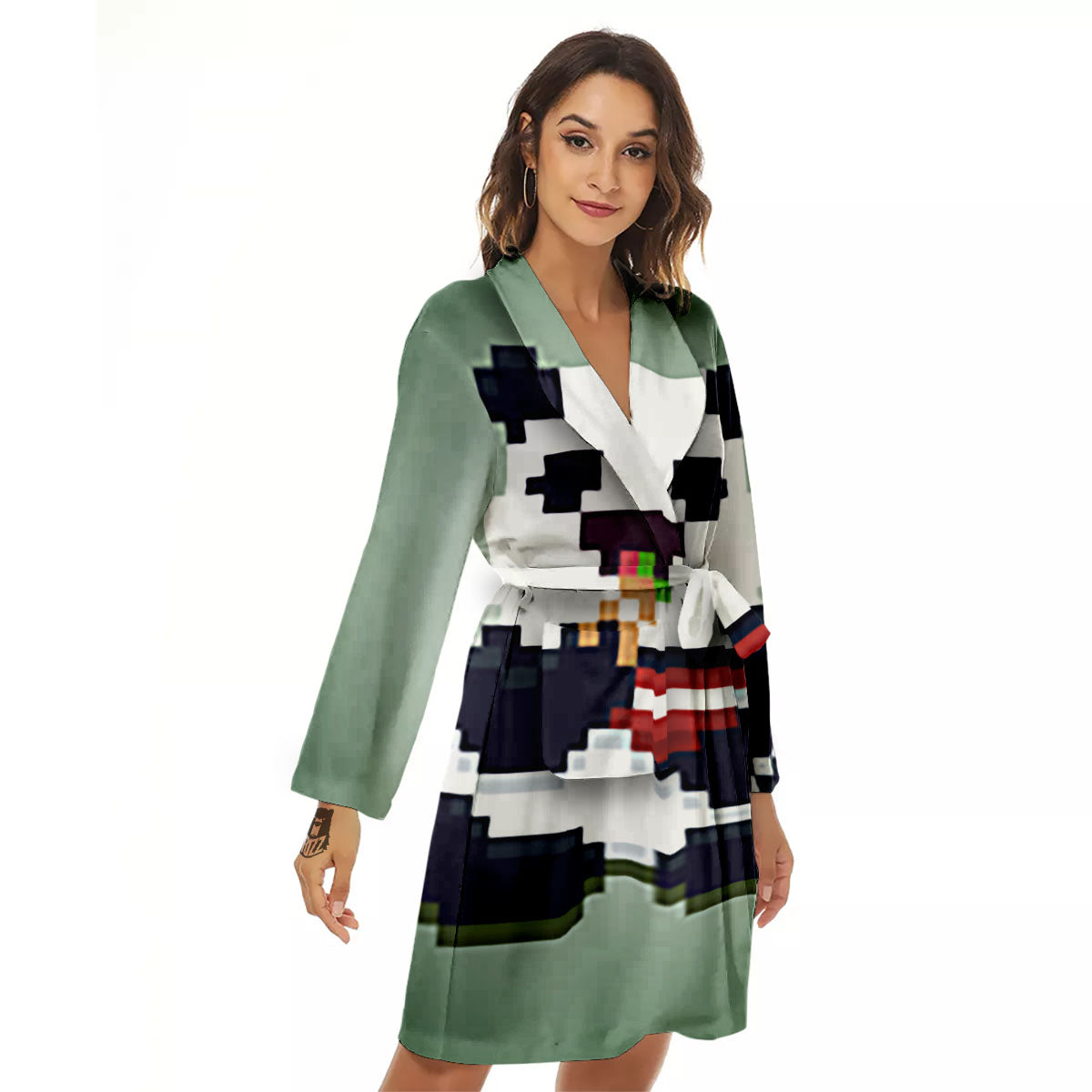 Panda 8-Bit Pixel Print Women's Robe-grizzshop