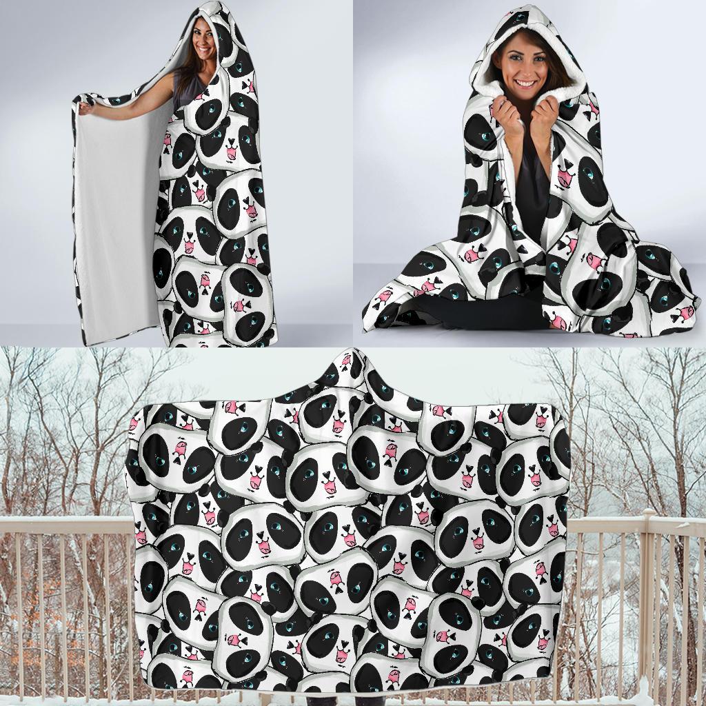 Panda Baby Pattern Print Hooded Blanket-grizzshop
