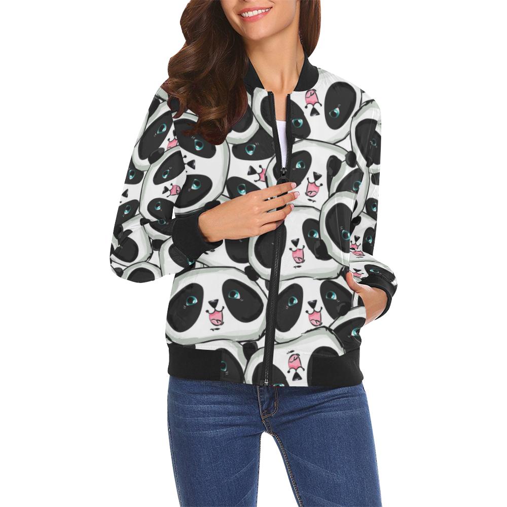 Panda Baby Pattern Print Women Casual Bomber Jacket-grizzshop