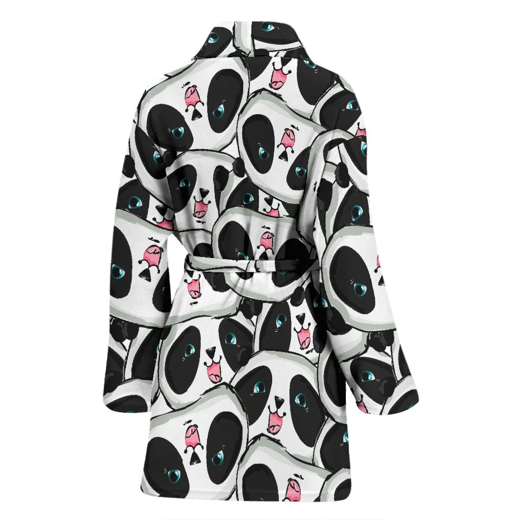 Panda Baby Pattern Print Women Long Robe-grizzshop