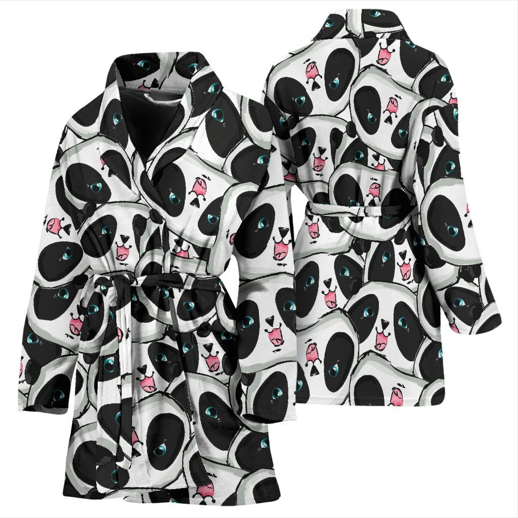 Panda Baby Pattern Print Women Long Robe-grizzshop