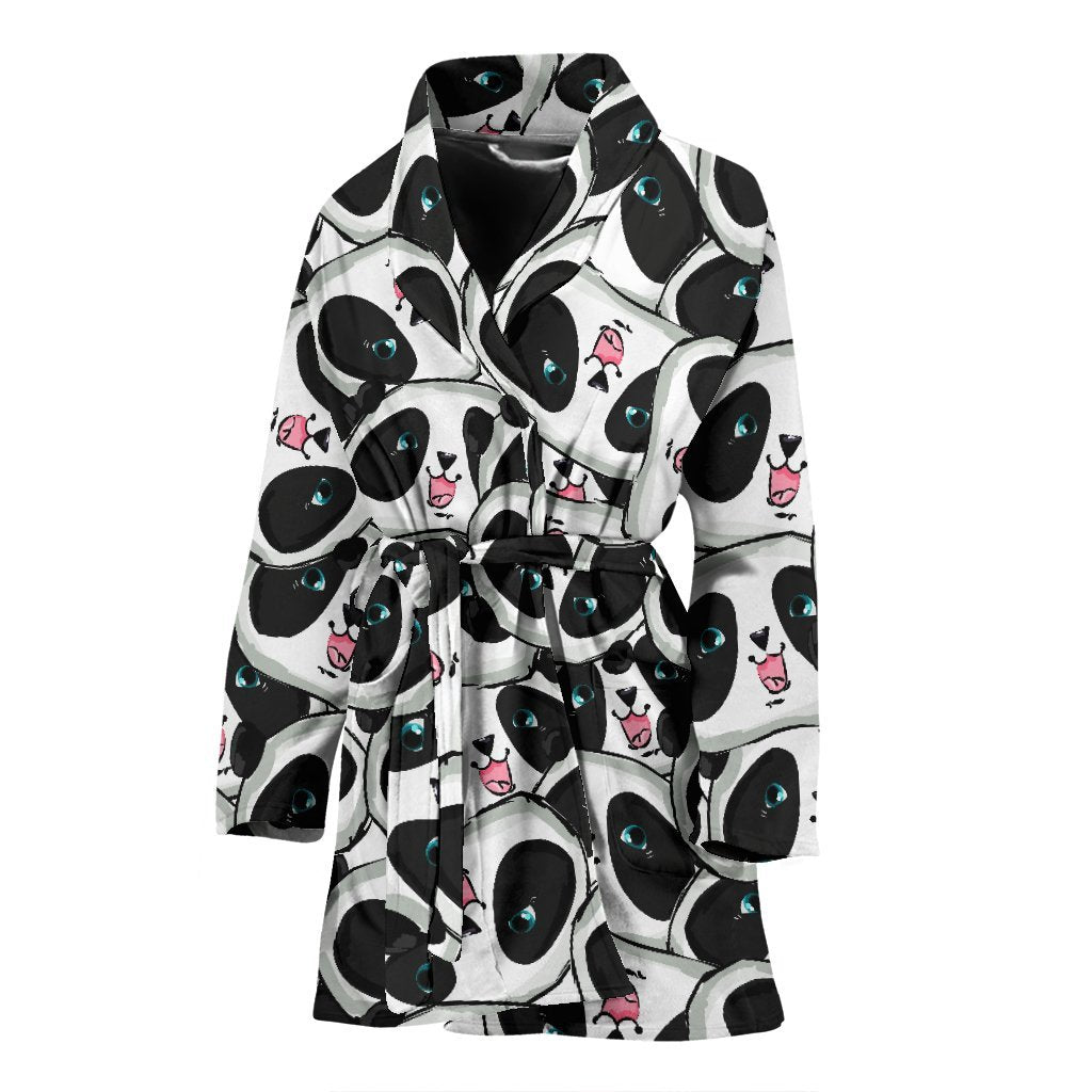 Panda Baby Pattern Print Women Long Robe-grizzshop