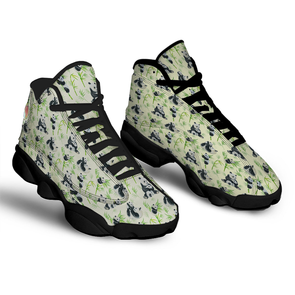 Panda Bamboo And Baby Print Pattern Black Basketball Shoes-grizzshop