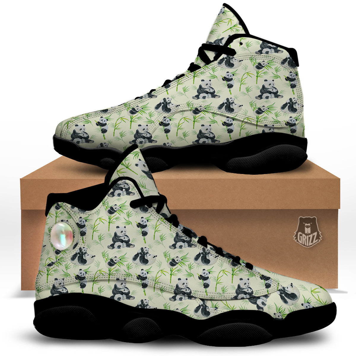 Panda Bamboo And Baby Print Pattern Black Basketball Shoes-grizzshop