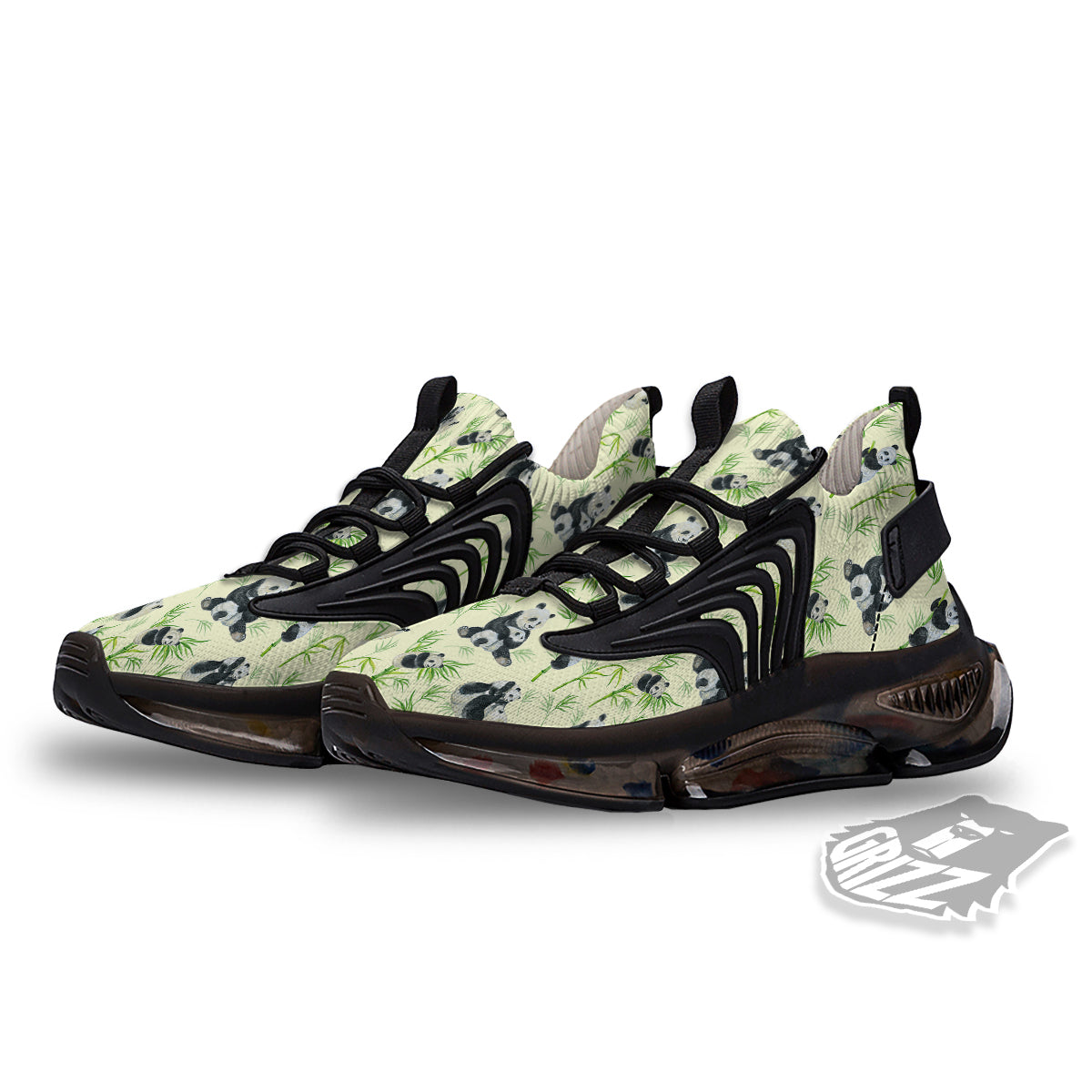 Panda Bamboo And Baby Print Pattern Black Gym Shoes-grizzshop