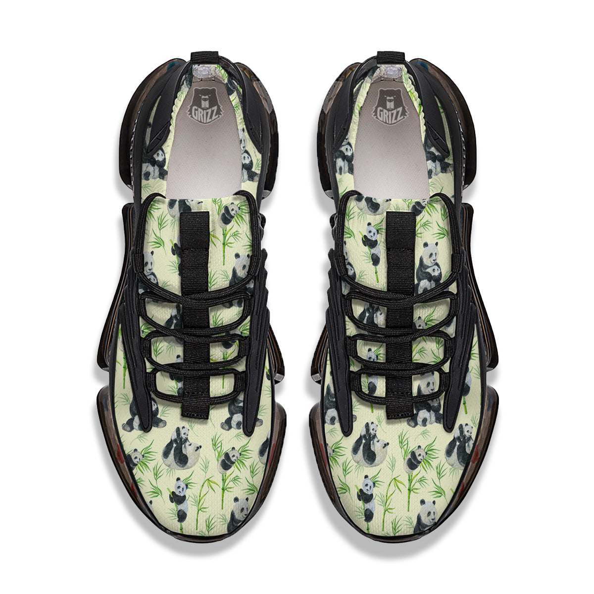 Panda Bamboo And Baby Print Pattern Black Gym Shoes-grizzshop