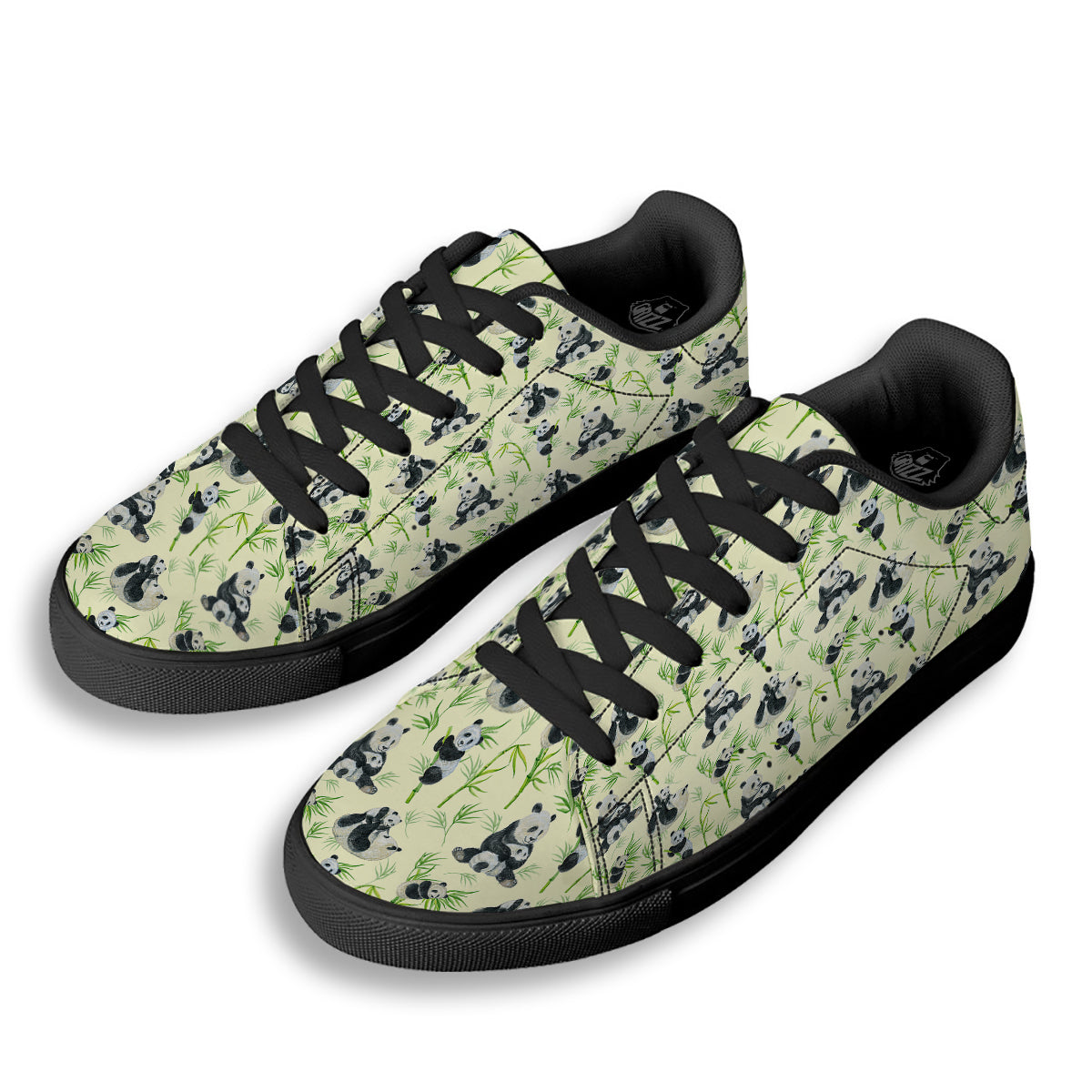 Panda Bamboo And Baby Print Pattern Black Low Top Sneakers-grizzshop