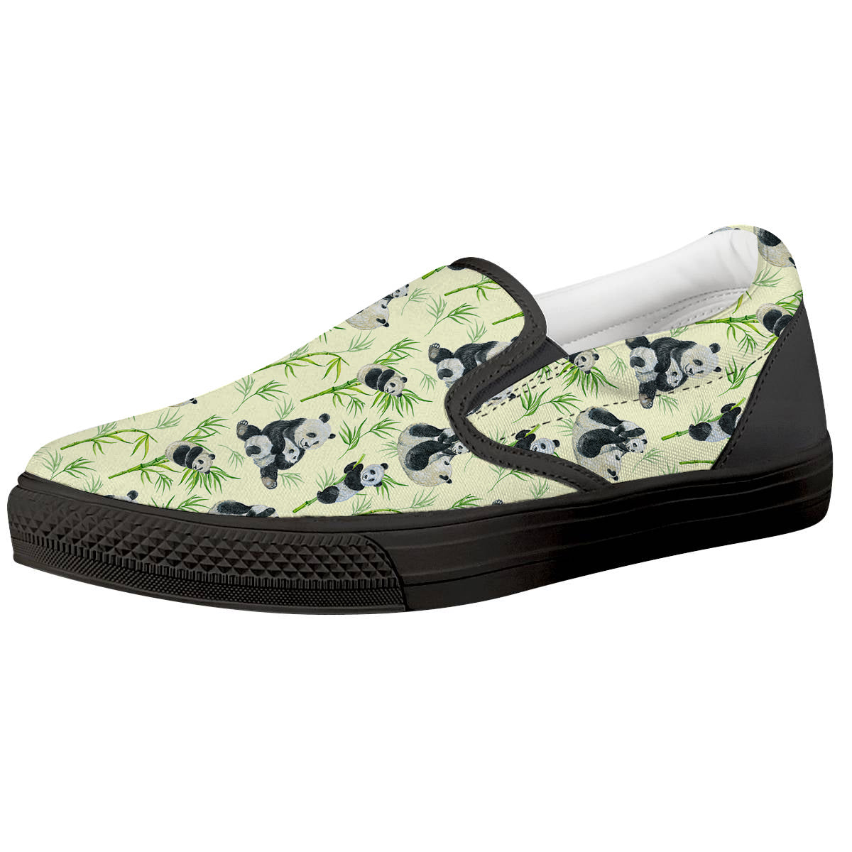 Panda Bamboo And Baby Print Pattern Black Slip On Shoes-grizzshop