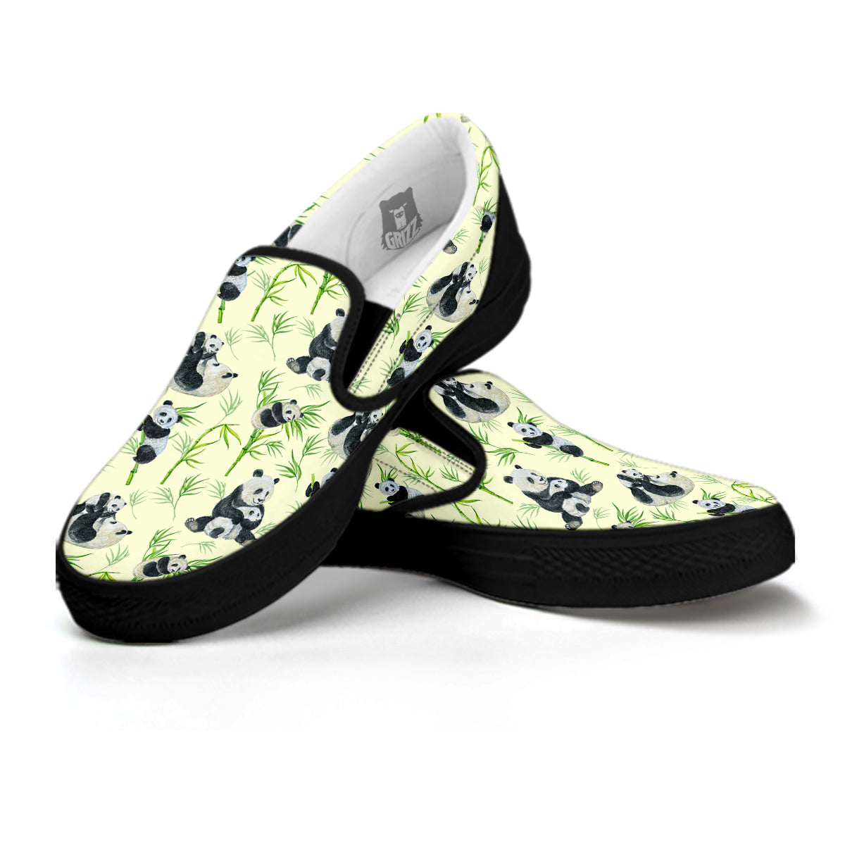 Panda Bamboo And Baby Print Pattern Black Slip On Shoes-grizzshop