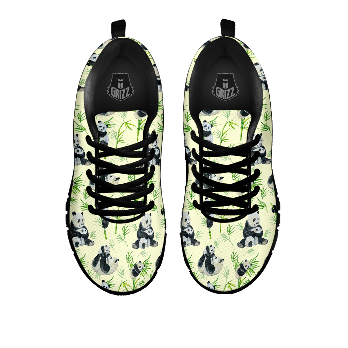 Panda Bamboo And Baby Print Pattern Black Sneaker-grizzshop