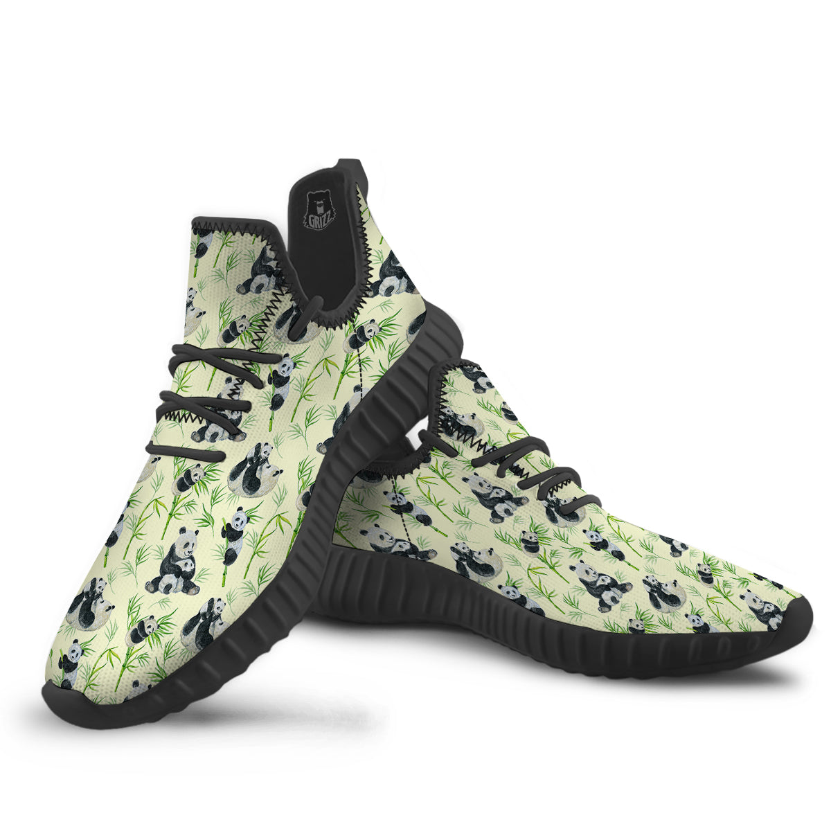 Panda Bamboo And Baby Print Pattern Black Walking Shoes-grizzshop