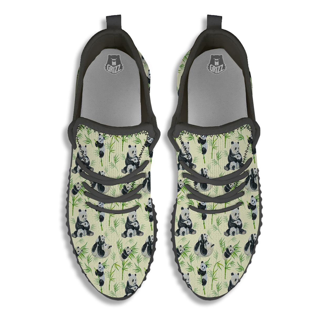 Panda Bamboo And Baby Print Pattern Black Walking Shoes-grizzshop