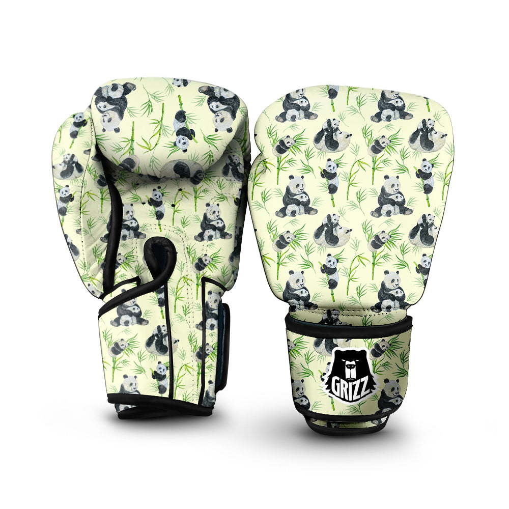 Panda Bamboo And Baby Print Pattern Boxing Gloves-grizzshop